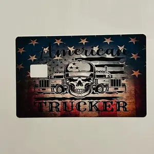 American Trucker Credit Card Skin 2x3 Size with Patriotic Skull Design and Flag Motif