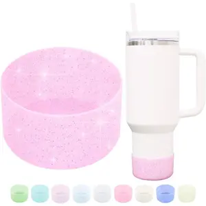 Glitter Silicone Boot Sleeve for Stanley Cup H2.0 40Oz Accessories & Hydro Flask 18-24Oz with 2.85-3.0 Inch anti Slip Bottom Cover Bumper Water Sport Bottles Personalized Identification