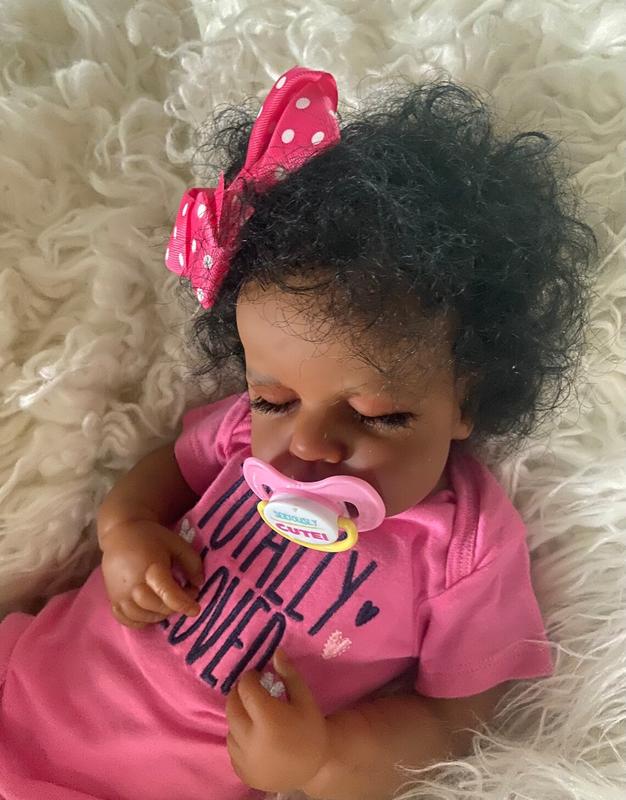 Reborn Baby Dolls Black Girl-20 Inch Realistic Newborn Baby Doll Weighted Soft Cloth Body Silicone Doll African American Baby Dolls Reborn Toddler Dolls Birthday Toy for Kids Age 3+ Asleep Fashion