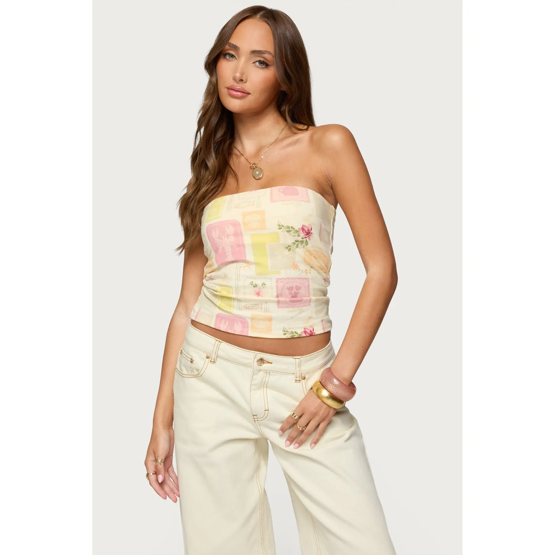 Cicilla Vintage Mixed Print Tube Top