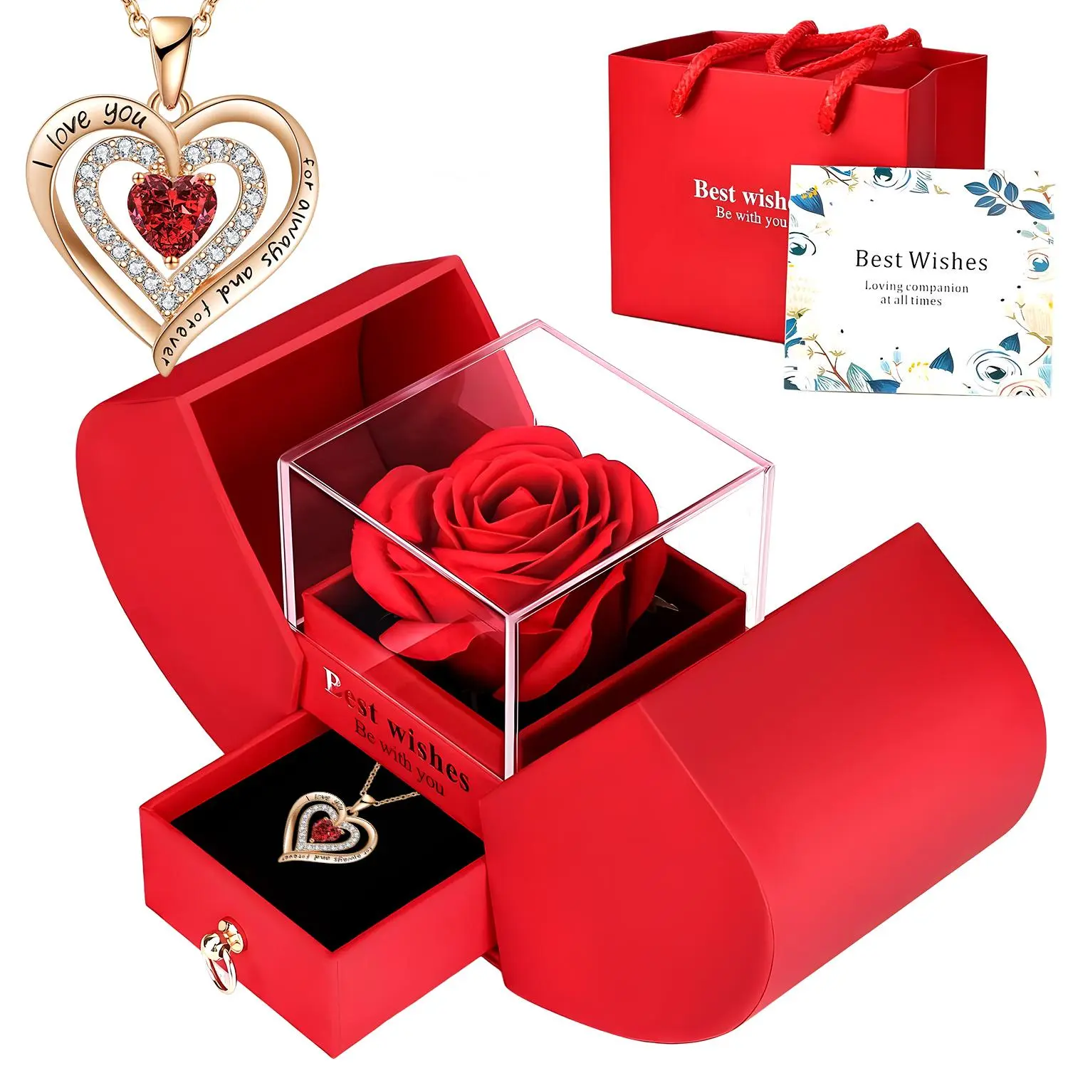 Red Box with Golden Heart Necklace