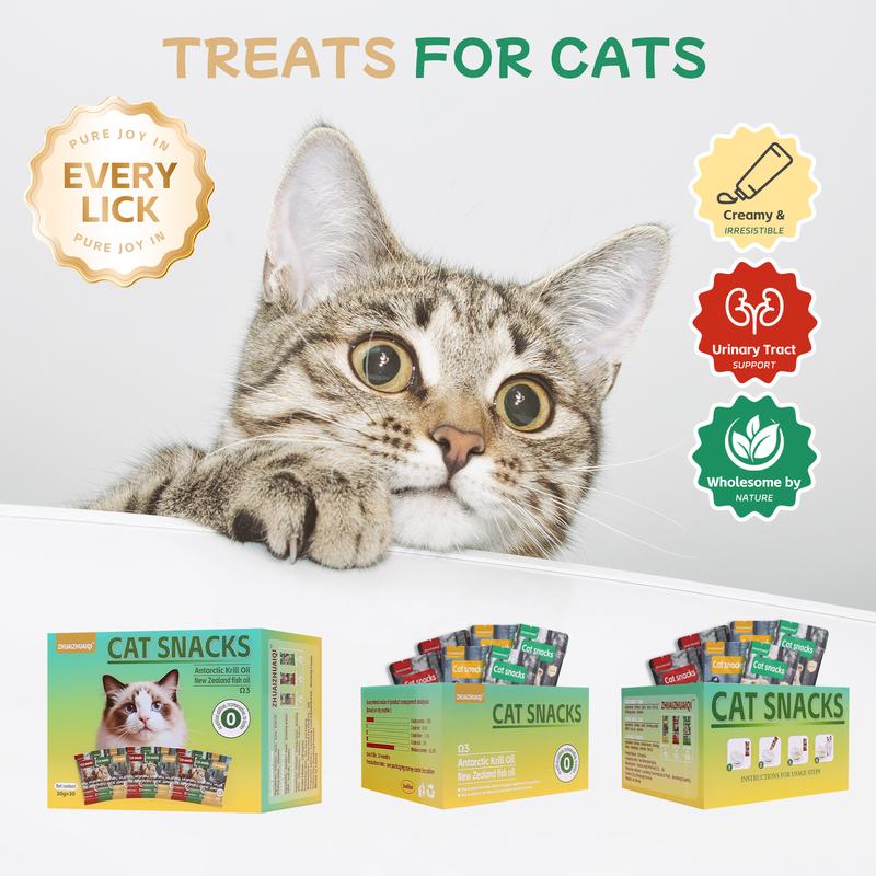 Zhuaizhuaiqi Cat Snacks - Lickable Squeezable Puree, Healthy Food, 3 Flavors: Beef with Krill Oil, Duck with Tuna, Chicken with Cat Grass, 10 Packs, 30g Each, No Gelatin, Easy Digestion