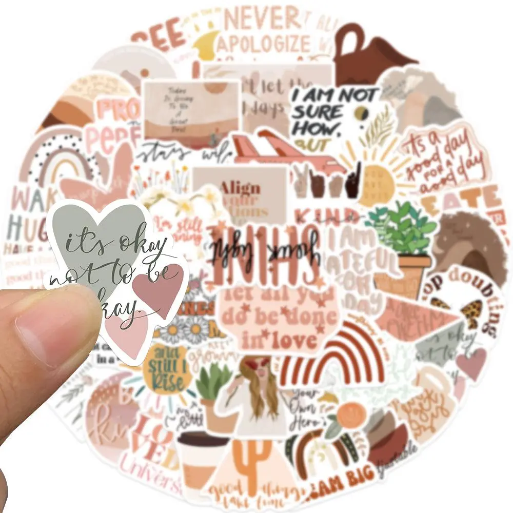 Vintage Inspirational Sticker, 50pcs/set Boho Aesthetic Sticker, Waterproof Self Adhesive Decor Paper for Gift Greeting Card Water Bottle Laptop Phone