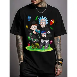 Rick and Morty Men's Casual T-shirts Solid Color Pure Cotton Round Neck Breathable Comfortable Top for Outdoor Sports Menswear