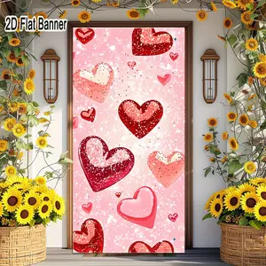 2D flat banner, 1pcPink Heart Valentine's Day Backdrop, Shiny Heart Decorations Background for Love Themed Party Decoration, Festive Whimsical Valentine Backdropgalentines party decor, valentine day decor, decorations for valentines day