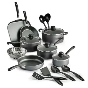 18 Pc Kitchen Cookware Set – Nonstick & Stylish Steel Gray