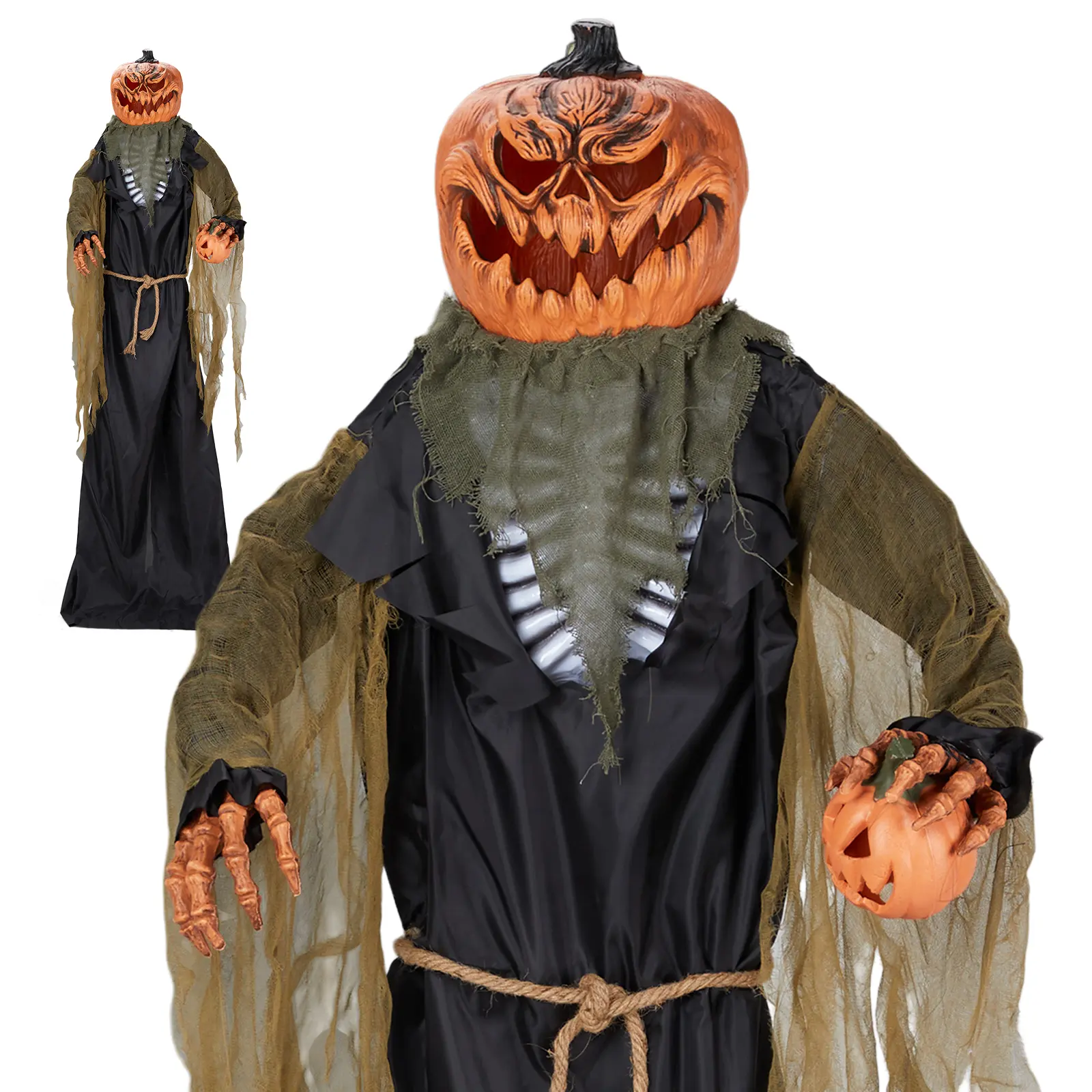 7ft Halloween Standing Pumpkin Decoration with LED Lights & Motion-Activated Sounds, Animatronic Talking Pumpkin for Yard Lawn Garden, Spooky Outdoor Decor
