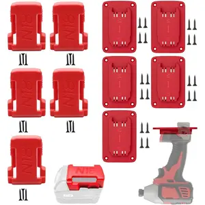 Battery Holder and Tool Holder Compatible with Milwaukee M18 18V Battery & Tools, 5 Pack Wall Mount Battery Dock Holder, 5 Pack Drill Tool Storage Shelf Hanger with Screws