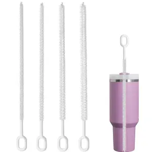 4-Pack Durable Nylon & Stainless Steel Long Straw Cleaning Brushes, 10-Inch Reusable Straws Scrubber Cleaner for Various Sizes, Ideal for Kitchen, Bathroom, Outdoor, Living Room, No Electricity Needed, Perfect for Holiday Gifts