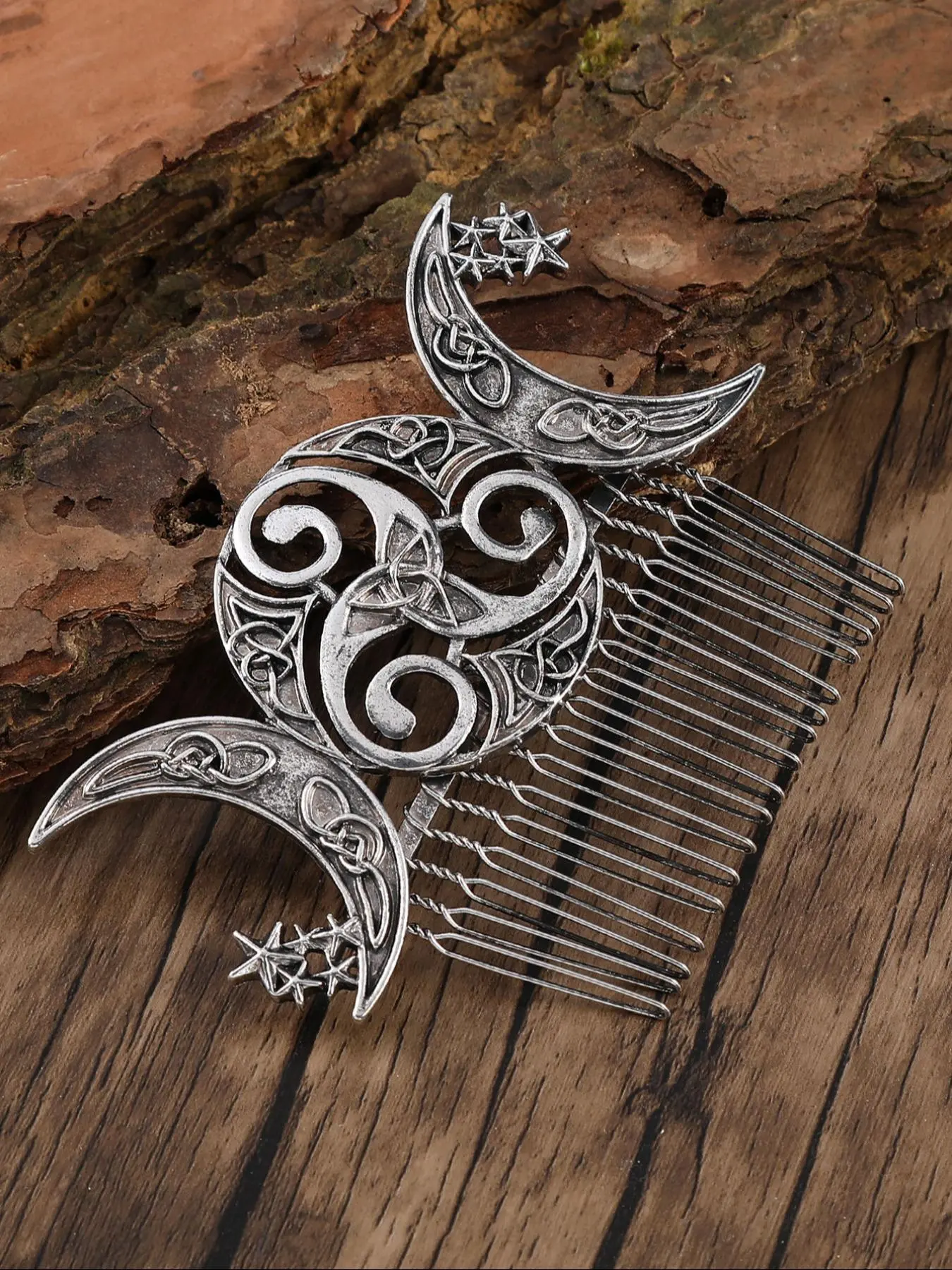 Vintage Viking Style Celtic Knot Hair Comb, Witch Triple Moon Star Hair Accessory, Norse Nordic Norwegian Hair Clip, Hair Bun Clip, Decorative Hair Clips, Fun Hair Clips, Gift for Valentine's Day