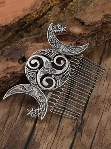 Vintage Viking Celtic Knot Hair Comb, Witch Triple Moon Star Hair Accessory, Nordic Norse Norway Style, Valentine's Day Mother's Day Birthday Gift, Hair Clip