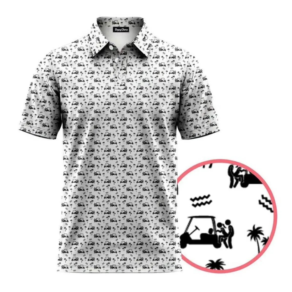 Caddie Doggy Print Golf Polo Shirt for Men – Casual Short Sleeve Wear
