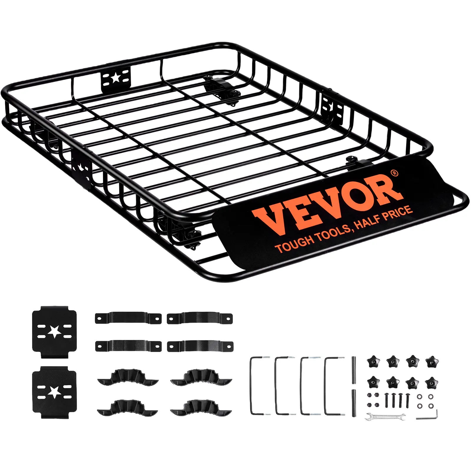 VEVOR Heavy-Duty Metal Roof Rack Cargo Basket, 117.5x91.5x11.4cm Easy-Install Rooftop Carrier, 90.7kg Capacity Luggage Holder for SUV, Truck, Universal Car Accessories (Reduce Wind Noise)