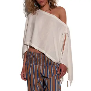 Songling Women's Versatile Cape Top Casual Slit Sleeve Convertible Tie Capelet Summer Y2K Style Sun Protection Shawl Vacation Outfit