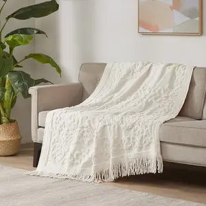 Cotton Tufted Chenille Lightweight Throw With Fringe Tassel 50" x 60"