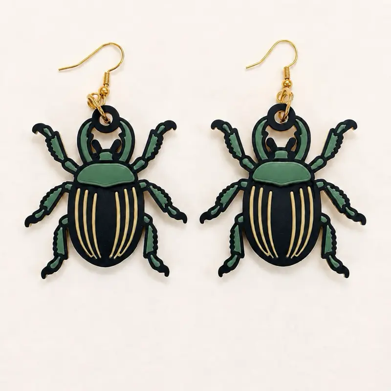 Beetle Earrings – Metallic Green & Gold Statement Earrings