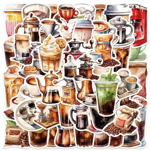 Coffee Lover Series Sticker, 50pcs/set Waterproof Decorative Sticker, Creative Sticker for Phone Case, Laptop, Notebook, Helmet, Skateboard