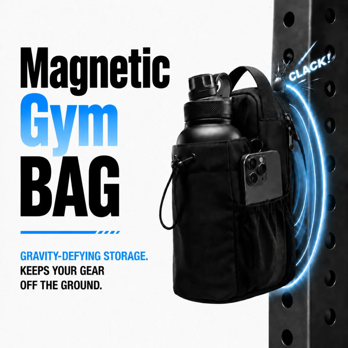 Magnetic Gym Bag with Heavy-Duty Magnet - Portable Gym Stuff Organizer for Fitness Enthusiasts, Travelers, Unisex All-Seasons Waterproof Crossbody Pouch with Phone Holder (Bottle Not Included)