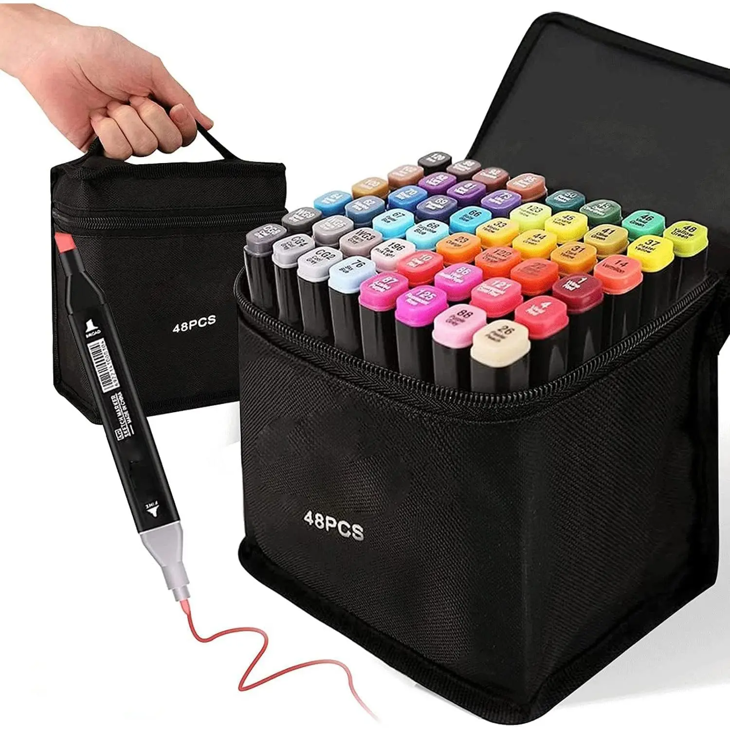 48 Colors  Markers Set, Dual Tips Blender Art Markers for Drawing Sketching Coloring Artist Pens and Underlining, Professional Permanent Sketch Markers for  adult coloring