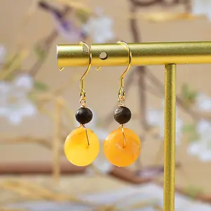 Genuine Amber Peace Buckle Earrings, 925 Sterling Silver Hypoallergenic, Boost Charm & Popularity, Natural Crystal Jewelry for Gift