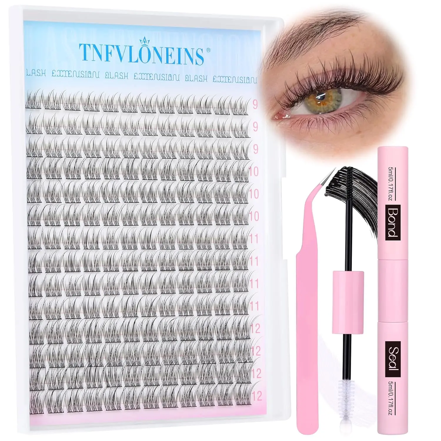 Natural Lash Extension Kit Wispy Lash Clusters Kit 168Pcs Eyelash Extension Kit 9-12MM Eyelash Clusters Lashes Individual Kit with Remover for Lash Extension, Bond and Seal and Tweezers by TNFVLONEINS,summerwins