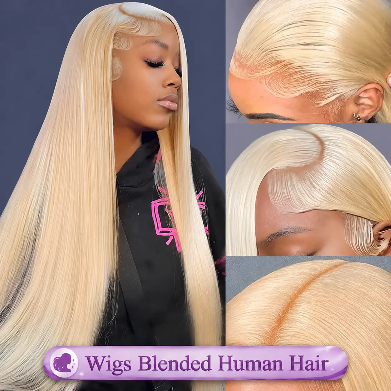 32 Inch 613 Lace Front Wig 13X4 Blonde Straight HD Transparent Lace Frontal Wigs Blended Human Hair Pre Plucked with Baby Hair 200% Density Blonde Glueless Wigs