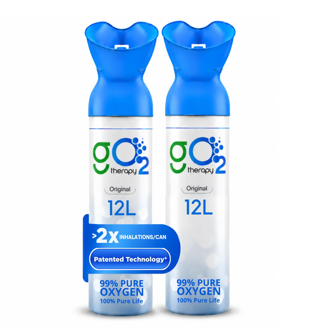 gO2Therapy Portable Oxygen Canister 12L for Sports, Travel, Altitude & Fitness - Includes Mask, Up to 450 Inhalations - 2 Pack