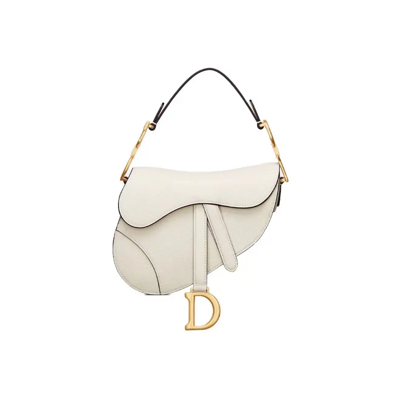 Pre-owned Dior Medium White Saddle Bag with Kaleidoscope Embroidered Shoulder Strap【2604375】