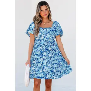 Azalea Floral Puff Sleeve Babydoll Mini Dress