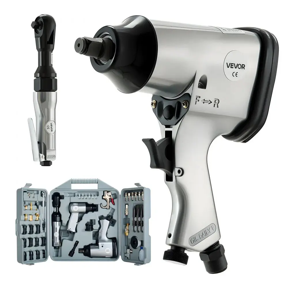【toolupgrade】VEVOR 50-Piece High-Power Pro Air Tool Full Kit - 1/2" Air Impact Wrench, 3/8" Ratchet Wrench, 4500BPM Hammer, Blow Gun, Compact Storage Case for Auto Repairs, DIY Users