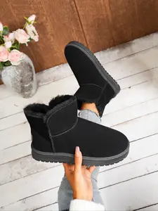 Men Women Snow Boots Winter New Versatile Soft Rubber Sole Anti-Slip Warm Fleece Lined Thick Large Size Cotton Shoes Fashion Practical Cold Weather Footwear
