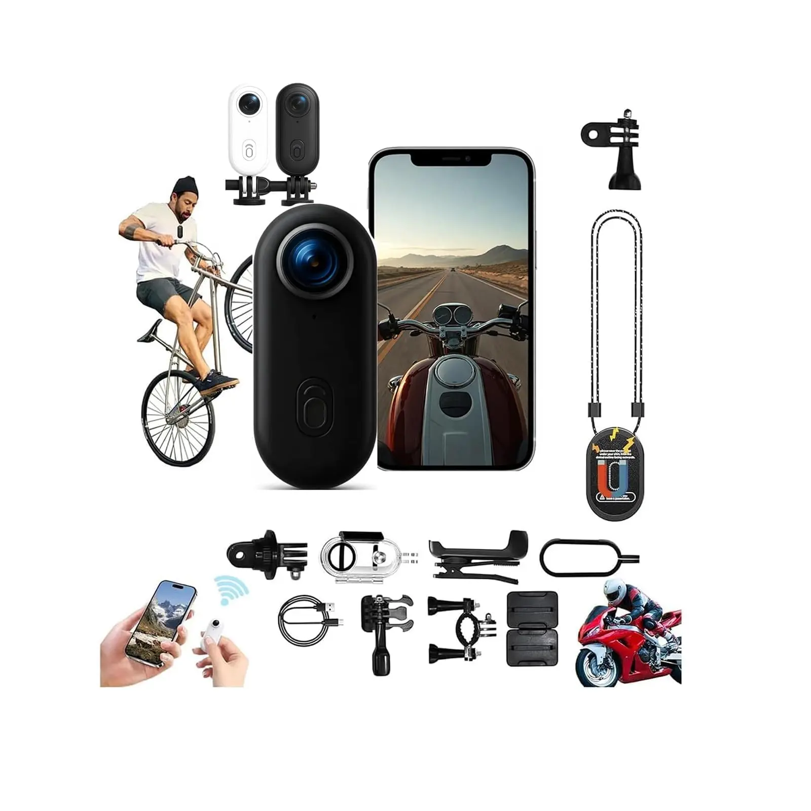 [MUOXUEQN] 4K Thumb-Sized Mini Action Camera - Wearable Hands-Free First-Person View Helmet Camera for Cycling, Vlogging - 128G Memory, Compact Cable Charging, Mount Included (Black)