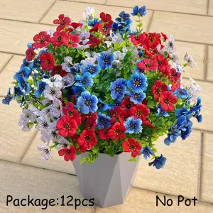 Artificial Outdoor Flowers Plants for Summer Outside Decoration, Artificial Flower Arrangements, Artificial Flower Set, Artificial Flower Decorations, 12Bundles Fake Silk Colorful Daisy Ferns UV Resistant Realistic for Front Door Porch Planter Patio Yard