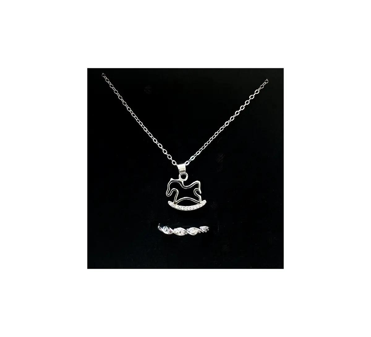 RAINY CO New Country Style Carousel 2set #Silver Necklace + Ring