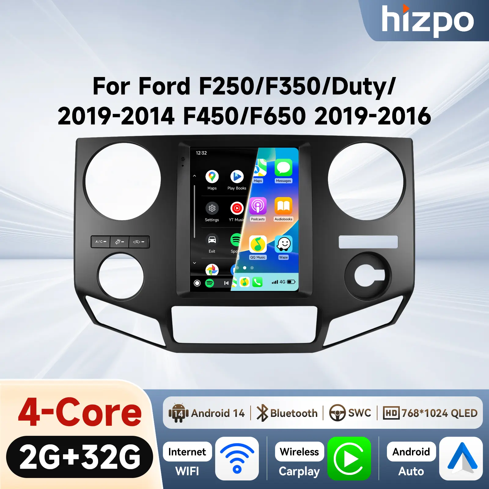 GPS Touch Screen Car Stereo for Ford F250/F350/DUTY/F450/F650 Wireless Android auto with WiFi Bluetooth Upgraded Wireless Carplay