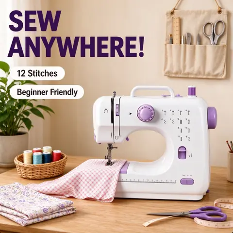 Mini Portable Home Sewing Machine - 12-Needle System, Foot Pedal Control, Automatic, Beginner-Friendly, Versatile Tool for Small Repairs, Ideal Valentine's Day Gift for Mother