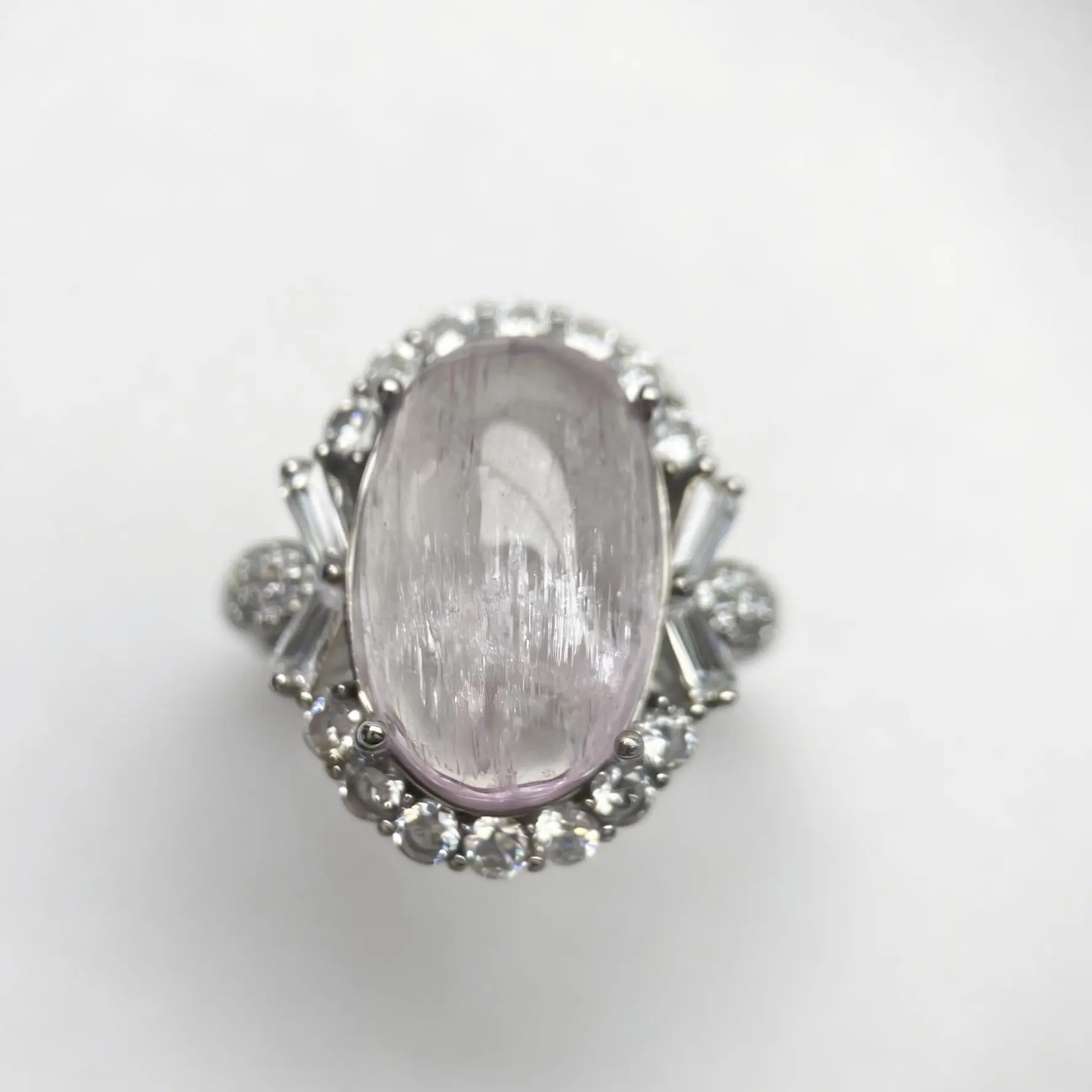 Vintage 925 Sterling Silver Natural Icey  Kunzite Ring Ajustable size to US10