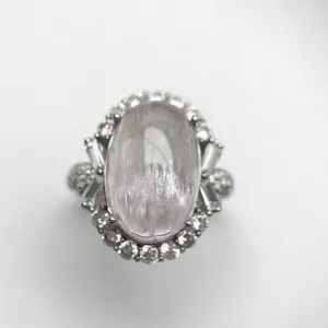 Vintage 925 Sterling Silver Natural Icey  Kunzite Ring Ajustable size to US10