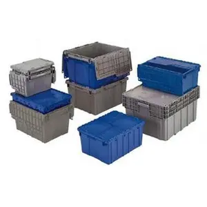 ORBIS 40 Lb Load Capacity Blue Polyethylene Attached-Lid Container Stacking, Nesting, 22.3" Long x 13" Wide x 12.8" High, Lid Included FP151 DKBLUE