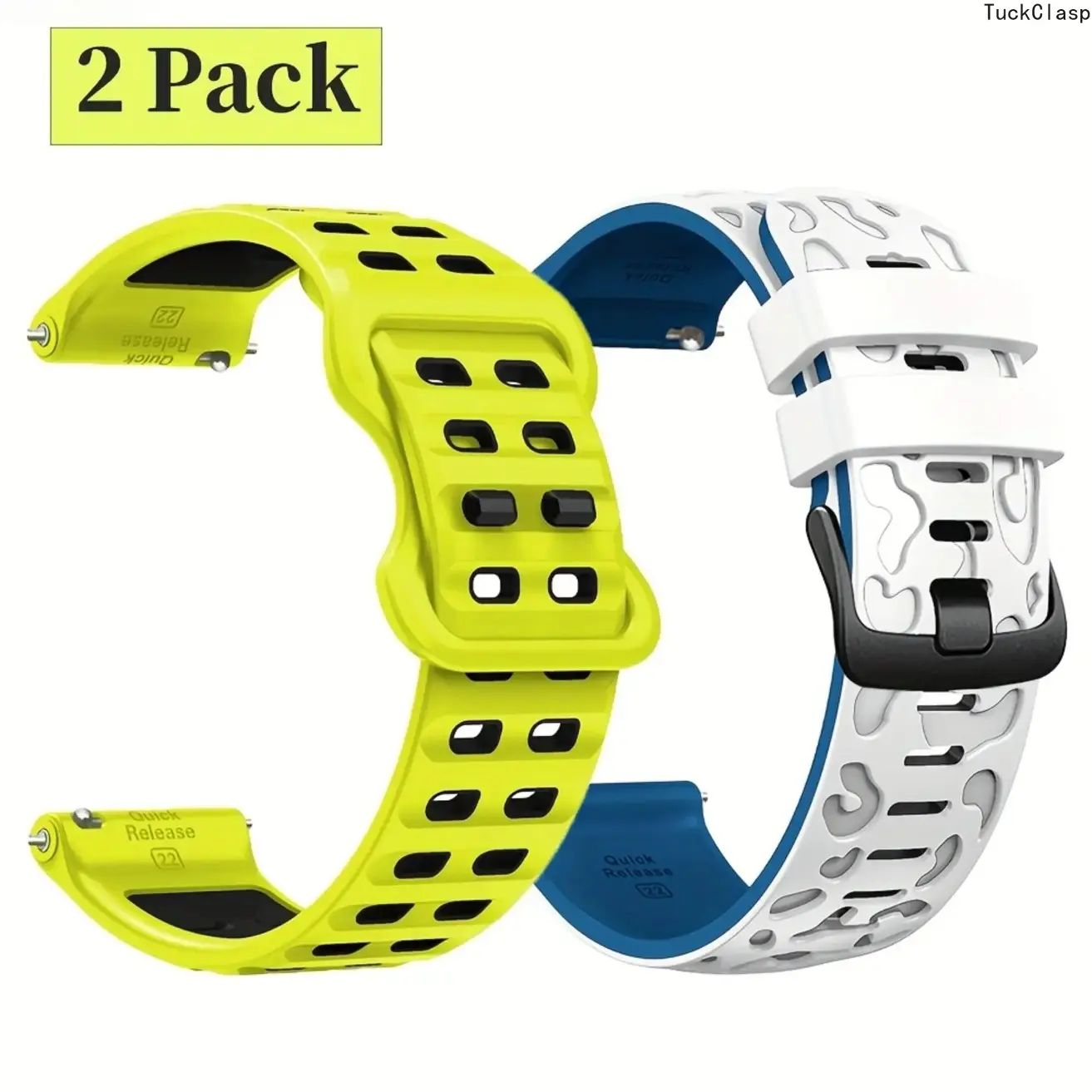 TuckClasp 2026 2pc Sport Bands That Fit 22Mm Watches, Featuring a Quick-Release Mechanism And Made of Soft Silicone in Two Colors. These Replacement Straps Are Suitable for Both Men And Women And Can Be Used with for Watch Ultimate GT5/4/3/2, GT Runner