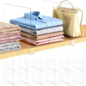 12 Pack Clear Acrylic Tall Shelf Dividers Organizer Separators for Wood Wire Thick Shelves Closet Kitchen Office Bookshelf Storage Clothes Purse Handbags Sweater