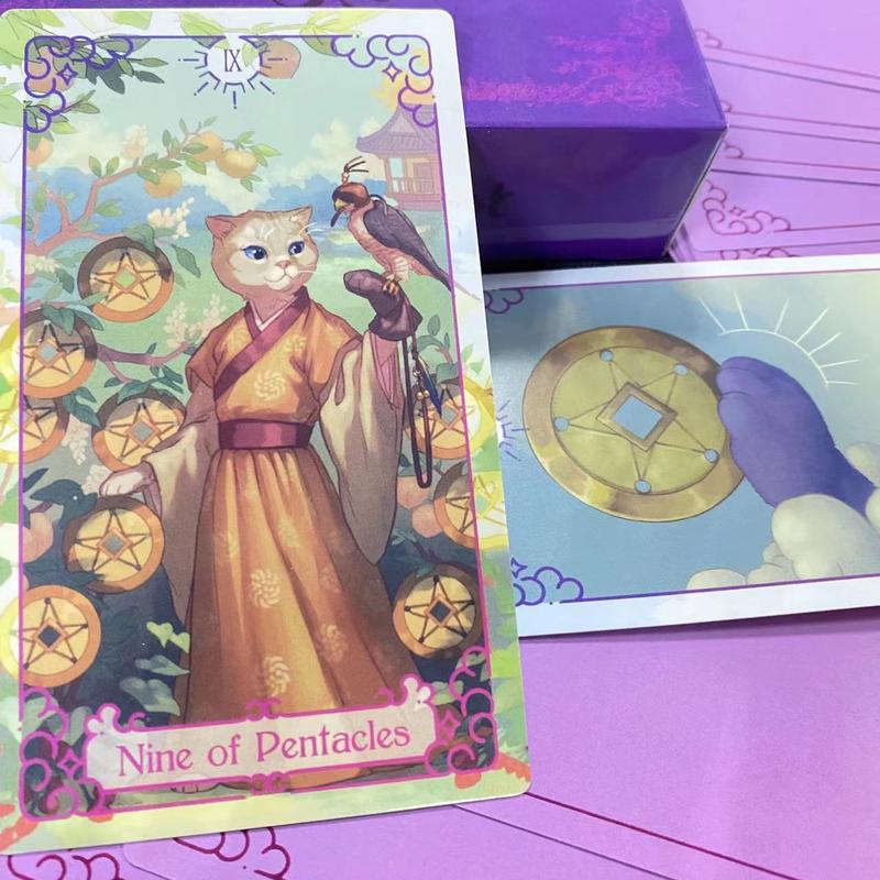 New 2025 12x7 cm Purple Cat Tarot Deck 78 Pcs Cards with Guidebook for Beginners Nice Gifts