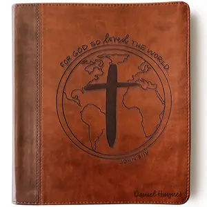Personalized ESV Journaling Study Bible - Brown - With Globe Featuring "For God so Loved the World" - Hand Lettered and Engraved