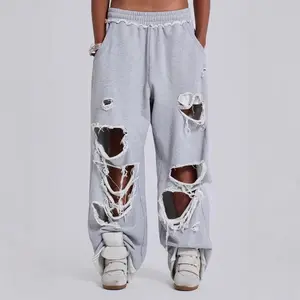Casual pants street hip hop ripped design wide leg sweatpants trousers women