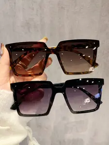 Women's Square Plastic Glasses Set, Large Frame Design, Leopard Pattern, Casual Street Style, Perfect for Golf, Office, Shopping, Driving