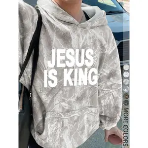 Unisex Jesus Is King Letter Print Hoodie, Loose-Fitting Long Sleeves Pullover, Fall & Winter Streetwear, Casual Daily Wear