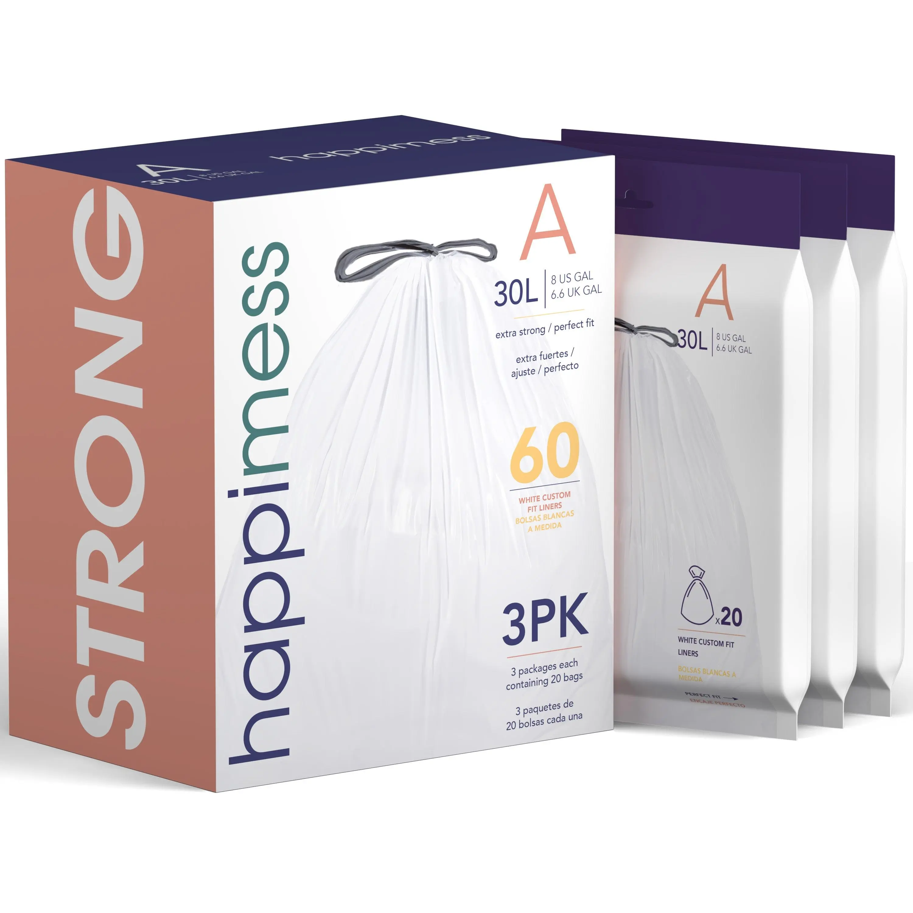Drawstring Unscented Trash Can Liner White (60-Count, 3-Packs of 20 Liners)