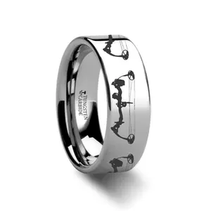 Bow Archery Design - Laser Engraved - Flat Tungsten Ring - 4mm - 6mm - 8mm - 10mm - 12mm