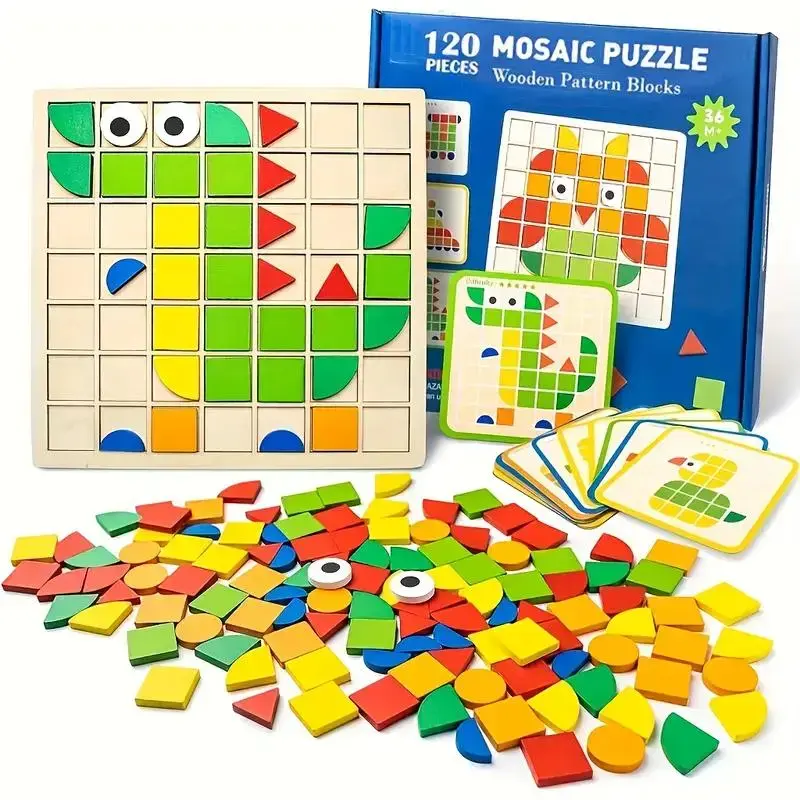 1 Set Colorful Animal Pattern Wooden 3D Geometric Puzzle Building Block Jigsaw Game Hand-Eye Coordination Logic Training Brain Teaser Educational Leisure Puzzle