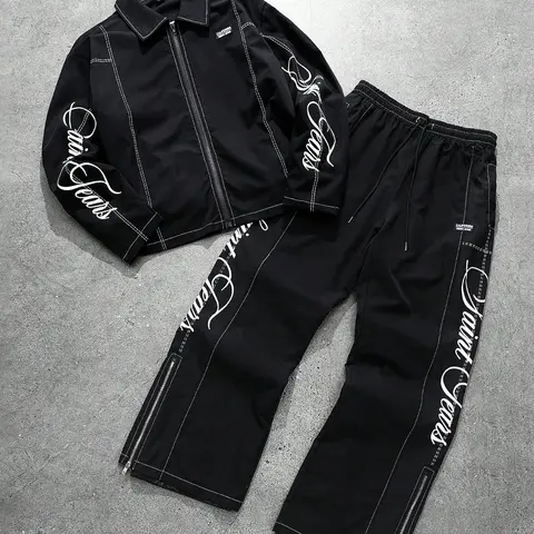 Men's Loose Fit Long Sleeve Zip Jacket Two Piece Pants Set, Comfortable Stylish Casual Outfit for Daily Wear Casual Clothing Set